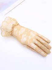 baratos Casamento ACC-Luvas femininas de poliéster com renda, design floral elegante e transparente, macias e leves, estilo clássico vintage em diversas cores, ideais para noivas, casamentos, festas noturnas, formaturas e eventos formais.