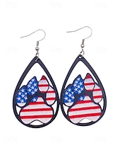 tanie Akcesoria-Amerykański 250. Jubileusz Kwiatowe Drewniane Kolczyki w Kształcie Łzy z Flagą USA lekkie Patriotyczne Biżuteria z Długimi Kolczykami dostępne w wielu stylach Casual Boho Styl na co dzień