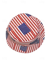  כובע דלי לנשים מפוליאסטר עם הדפס דגל ארה"ב, מושלם לציון 250 שנה לארה"ב, יום העצמאות וללבוש יומיומי קז'ואל