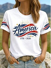  Ημέρα Ανεξαρτησίας Αμερικανική Επέτειος Πατριωτικό Γυναικείο T-Shirt Εκτύπωση Γραφικών Γραμματοσειρά Αμερικανικής Σημαίας Vintage Στυλάτο Κλασικό Κοντομάνικο Crew Neck Κανονικά Τόπες Καθημερινά Λευκό