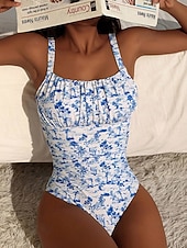 economico Costumi interi-Per donna Costumi da bagno Bikini Due pezzi Costume da bagno Snello Senza schiena Vacanza Abbigliamento da Spiaggia Floreale Scollo a Cucchiaio Senza Maniche Costumi da bagno