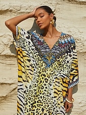 billige uformell kjole med trykk-dame løvehjerte flytende chiffon dolman erme kaftan
