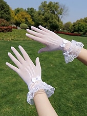 baratos Casamento ACC-Luvas femininas de poliéster com renda e efeito rede, pretas e brancas, respiráveis e elásticas, perfeitas para noivas, elegantes luvas vintage transparentes para casamentos, bailes de formatura, eventos noturnos e ocasiões formais.