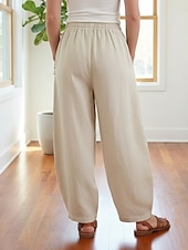 billiga Premium Linnekollektion-Dam Byxor av linne i bomull Kinesiska Sommarbyxor underbyxor Semester Streetwear Grundläggande Fullängd Medium Midja Slät Ficka Elastiskt midjeband Bekväm Komfort Microelastisk Dagligen Utomhus Gata