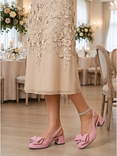 economico Madre della Sposa/Sposo-décolleté con tacco a blocco rosa cipria da donna, tacchi a spillo con fiocco, eleganti scarpe per la mamma della sposa per matrimoni in città