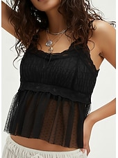 Недорогие Кружевные топы-Жен. Блуза Кружевные топы Кружева Пэчворк Полотняное плетение Стиль Секси Современное Без рукавов U-образный вырез Укороченные топы Повседневные Праздники На выход Черный Абрикосовый Лето Весна