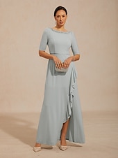 ieftine Rochii Party-Pentru femei Rochie Maxi Rochie A line Elegant Serată Invitat la nunta Absolvire Zdrobit Impodobit Culoare solidă Manșon Jumate Stil Nautic Bateau Albastru Deschis