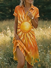 Недорогие Распечатать цветочные платья-Жен. Платье до колена Повседневное платье Платье с принтом Винтаж Классика на открытом воздухе Отпуск На выход Стандартный Загар и защита от солнца С короткими рукавами Рубашечный воротник