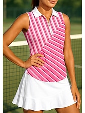 economico Camicia Donna-Per donna Geometrico A righe Maglietta sportiva Polo da golf Maglia da tennis Senza Maniche Cerniera Floreale UPF50+ Resistente ai Raggi UV Alta elasticità Traspirante Tennis Golf Pickleball Collo