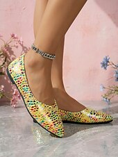 preiswerte Ballerinas für Damen-Gelbe Ballerinas mit Print für Damen – farbenfrohes Punktmuster, spitze Zehenpartie, bequemer Tragekomfort für jeden Tag, ideal für Freizeitaktivitäten, Brunch, Shoppingtouren und Reisen.