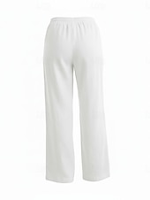 cheap Premium Linen Collection-70% Linen Women's Linen Pants Culottes Wide Leg Wide Leg Chinos Vacation Streetwear Basic Full Length Medium Waist Plain Drawstring Pocket Comfort Inelastic Daily Outdoor claret Deep Green