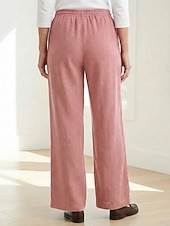 cheap Premium Linen Collection-70% Linen Women's Linen Pants Culottes Wide Leg Wide Leg Chinos Vacation Streetwear Basic Full Length Medium Waist Plain Drawstring Pocket Comfort Inelastic Daily Outdoor claret Deep Green