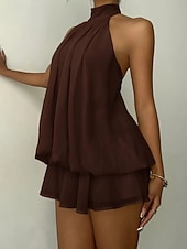 voordelige Eenvoudige jurk-Dames Mini-jurk Zomerjurk halter jurk Casual Dagelijks Strand Feestdagen Ruim Passend Effen Mouwloos Halternek Geel Rood Hemelsblauw Bruin Zomer Lente