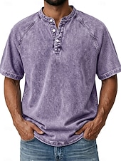 economico magliette di base-Per uomo Maglietta Camicia Demin Camicia 100% cotone lavaggio acido Top Henley Manica Corta Semplice Vintage Streetwear Casual Lavato Manica corta Collo alla coreana Henley Casuale Casa Streetwear