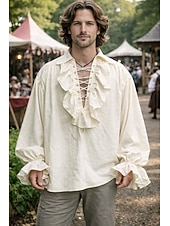 זול חולצות-ימי הביניים רנסנס סטימפונק חולצה פיראט אביר ויקינג תחפושות בגדי ריקוד גברים פיראט האלווין (ליל כל הקדושים) קרנבל הצגה מסיבה\אירוע ערב LARP מבוגרים חולצה