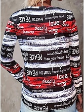 economico Maglietta di Umorismo &amp; Citazioni-Per donna Maglietta Stampato Grafico A righe Lettera Vintage Moda Elegante Manica Lunga Girocollo Top Regolari Quotidiano Nero Rosso Estate Primavera Autunno