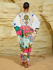 halpa printti rento mekko-unelmakylä hulmuava sifonki-lepakkohihainen kaftan