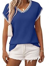 Χαμηλού Κόστους Στερεά Χρώματα-Γυναικεία Πουλόβερ Κομψό Μοντέρνα Κομψό στυλ street Συμπαγές Χρώμα Λαιμόκοψη V Πλεκτό Κοντομάνικο Κανονικά μπλουζάκια Πλέκω Καθημερινά ΕΞΩΤΕΡΙΚΟΥ ΧΩΡΟΥ Σαββατοκύριακο Μαύρο Ανθισμένο Ροζ