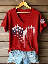  Ημέρα Ανεξαρτησίας Πατριωτικό Γυναικείο T Shirt Εκτύπωση Γραφικό Σημαία Vintage Στιλάτο Κλασικό Κοντομάνικο V Neck Μακριά Τόπς Καθημερινό Μπλε Μαύρο Κόκκινο Πράσινο Καλοκαίρι Άνοιξη