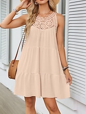 economico Vestiti-Per donna Mini Abito Abiti effetto lino Vestito Estivo Abito a trapezio Abito Estivo Vacanza Casual Quotidiano Spiaggia Vestibilità comoda Semplice Senza Maniche All'americana Blu blu navy Nero Bianco