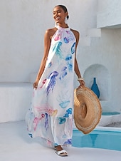 abordables Vestidos florales-Vestido largo de gasa con estampado de medusas etéreas