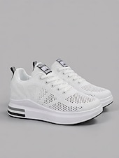 Недорогие Женские кроссовки-Белые женские дышащие кроссовки на платформе Flyknit — легкие, амортизирующие кроссовки для ходьбы, современная повседневная мода для бега, путешествий, работы, спортзала, шопинга. &amp;повседневная