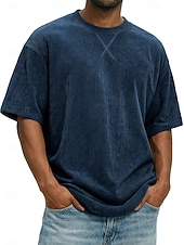 preiswerte Cordhosen T-Shirts-Herren T Shirt Cordhemd T-Shirt Kurzarm Rundhalsausschnitt Sommer Frühling Einfarbig Gestreift Grubenstreifen Mode Basic Weich Kord Urlaub Straße Alltagstauglich Schwarz Weiß Hellgrün Top T-Shirt für