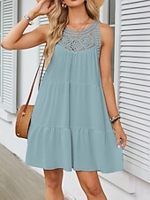economico Vestiti-Per donna Mini Abito Abiti effetto lino Vestito Estivo Abito a trapezio Abito Estivo Vacanza Casual Quotidiano Spiaggia Vestibilità comoda Semplice Senza Maniche All'americana Blu blu navy Nero Bianco