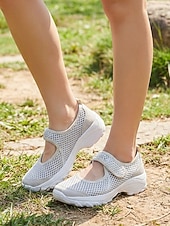 abordables Baskets femme-Chaussures de marche beiges pour femmes, à fermeture velcro, idéales pour la randonnée, les promenades en parc, les voyages et une utilisation prolongée.