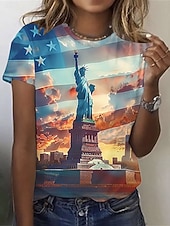  День независимости США Жен. Футболка С принтом Графика Флаг Стиль Классика На каждый день С короткими рукавами Вырез под горло Круглый вырез Обычные топы Повседневные Синий Черный Красный Лето Весна