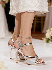 cheap Mother of Bride/Groom-Mother of the Bride Block Heel Sandals, Glitter Open Toe Ankle Strap Dress Heels for Wedding &amp; Reception