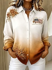abordables Top jour de l’indépendance-Jour de l'Indépendance Américaine Femmes Chemise Boutons Imprimé Fleuri Graphique Drapeau Élégant ancien Moderne manche longue Col de chemise Hauts Longs Quotidien Travail Bleu Vin Marron Vert Gris
