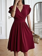 voordelige Witte jurk-Dames Halflange jurk A lijn jurk Zomerjurk Casual Dagelijks Normale pasvorm Effen Korte mouw V-hals blauw Zwart Wijn Groen Zomer Lente