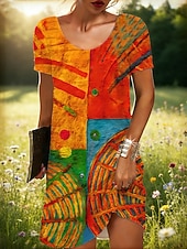 economico Abito Boho Etnico-Per donna Mini Abito Abito Boho Vestito Casual Vestito T-Shirt Vintage Quotidiano All'aperto Vacanza Vestibilità regolare Grafico Multicolore Manica Corta Girocollo Rosso Estate Primavera