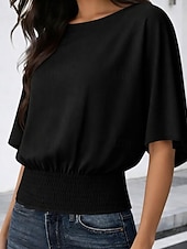  Per donna Maglietta Arricciato in vita Tinta unica Elegante Casual Manica Corta Manica a pipistrello Girocollo Top Regolari Quotidiano Uscire Nero Bianco Verde Caffè Grigio Estate Primavera