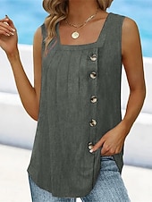 billige Enkel tank-Kvinners Camisole Tank Top Uten ermer Rund hals Asymmetrisk Knappe Side Enfarget Uformell Sommer Top Regular Fit Kullgrønn