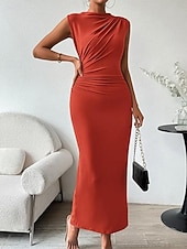 preiswerte Einfaches Kleid-Damen Maxikleid Abschlussballkleid Partykleid Freizeitkleid Cocktailkleid Elegant Mode Modern Outdoor Abendgesellschaft Party Normale Passform Einfach Ärmellos Hoher Ausschnitt Schwarz Burgunderrot