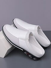 cheap Loafers-Men's Faux Leather White Slip-On Loafers, Comfortable and Stylish, Perfect for Beach Wedding and Summer Events