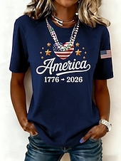  Ziua Independenței Americană Aniversare Patriotic Femei Tricou Print Grafic Litera Steag American Vintage Șic Clasic Manșon Scurt Gât Regulamentar Topuri Lungi Zilnice Albastru Negru Alb Albastru