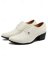 billiga Derby skor-Vita slip-on-skor i konstläder för män, klassiska formella skor för bröllop och ceremonier