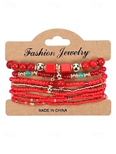 levne Dovolená příslušenství-Dámské vícebarevné korálkové náramky z pryskyřice a slitiny v bohémském stylu, moderní a zářivý vzhled, ideální na dovolenou i pro běžné nošení.