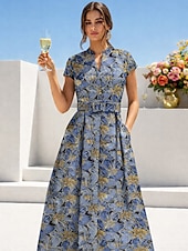 cheap Floor Length-A-Line Floor Length Wedding Guest Dress Formal Dresses Evening Gown Mother of the Bride Dress Short Sleeve V Neck Elegant Vintage Wedding Formal Nylon with Slit Pocket