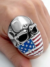  250. Jahrestag der Vereinigten Staaten Männer Edelstahl Totenkopf Ring amerikanisches Flaggen Design mehrfarbig ideal für den Unabhängigkeitstag lässige Alltagskleidung