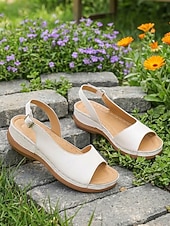 voordelige Platte Sandalen-Witte slingback sandalen voor dames - comfortabele sandalen met verstelbare gespsluiting, ideaal voor casual uitjes, zomerse stranddagen en dagelijks gebruik.