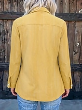 preiswerte Freizeitjacken-Damen Cordjacke Freizeitjacke Bequem Reißverschluss Tasche Knöpfe Vintage Lässig Einfach Outdoor Alltagskleidung Wochenende Regulär Umlegekragen Normale Passform Langarm Oberbekleidung Gelb Frühling
