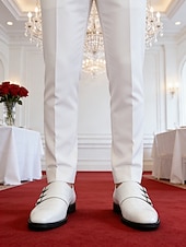 economico Scarpe da monaco-mocassini da uomo in similpelle bianca da matrimonio dal design moderno, eleganti scarpe formali per lo sposo e gli invitati al matrimonio