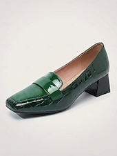 billiga Lätta damskor-mörkgröna krokodilpräglade loafers för kvinnor - eleganta pumps med fyrkantig tå och blockklack för dagligt arbete, kontor, business casual &amp;professionella kläder