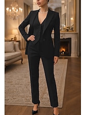 cheap Women's Suits-Women's 3 Pieces Suits Formal Wedding Guest Stretch Crepe Elegant Simple Minimalist Long Sleeve Ankle Length Peak Lapel Single Breasted