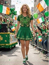 billiga Kvinno skor-Gröna keltiska sneakers med snörning för damer, St. Patrick's Day - Lätta, vadderade promenadskor för irländska festivaler, parader, fester och resor &amp;vardagskläder