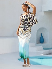 levne Květinové šaty-hedvábný saténový gradientní saténové šaty s tygřím vzorem